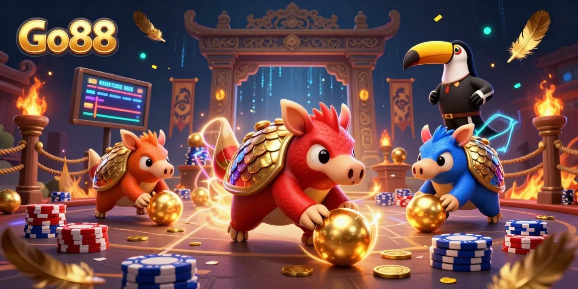 Go88 brings excitement with rival pangolins in a vibrant casino-themed showdown.