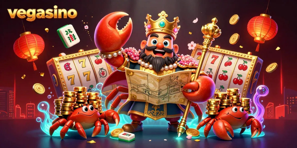 Experience the excitement of vegasino with this vibrant 3D casino illustration featuring a golden crab emperor.