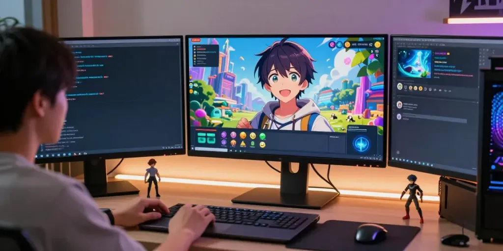 Engaging AI hentai chat with anime character and vibrant digital background.