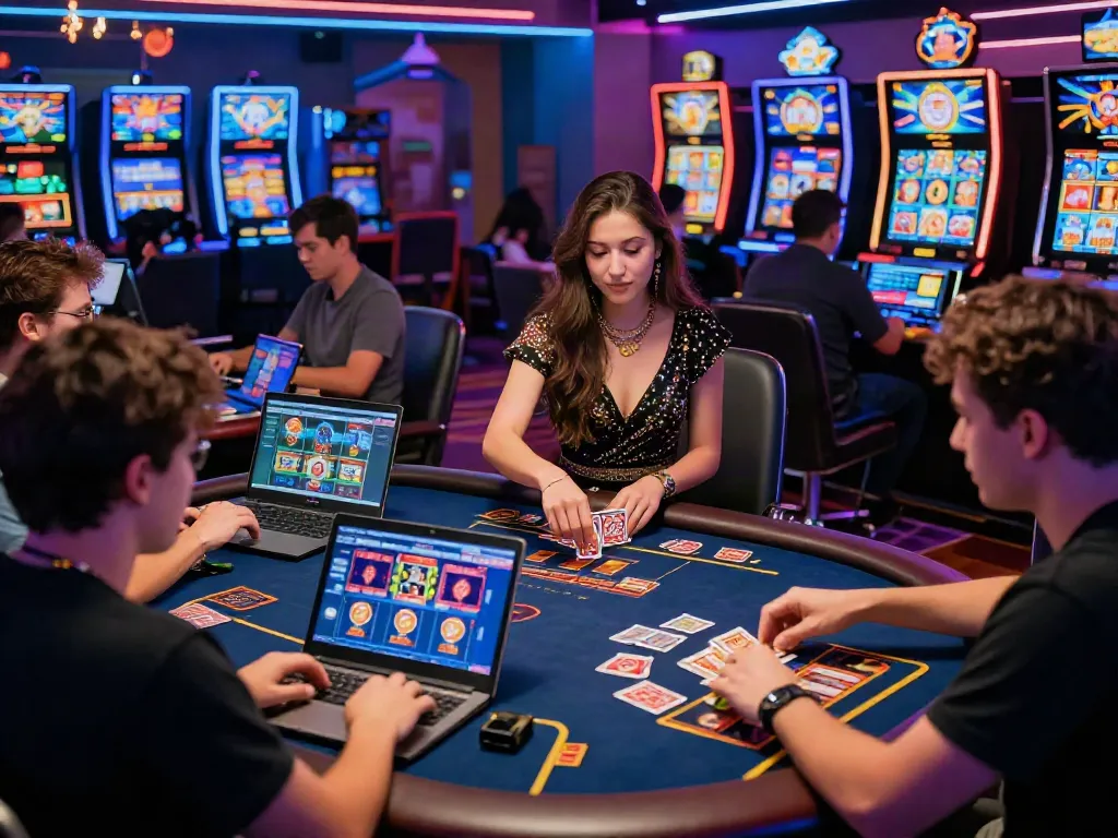 Engaged players in an exciting casino environment featuring Link vào Nbet on multiple devices.