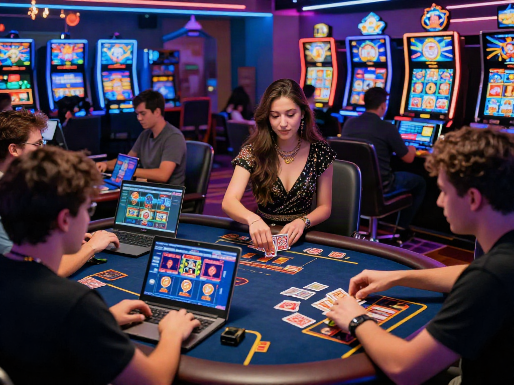 Engaged players in an exciting casino environment featuring Link vào Nbet on multiple devices.
