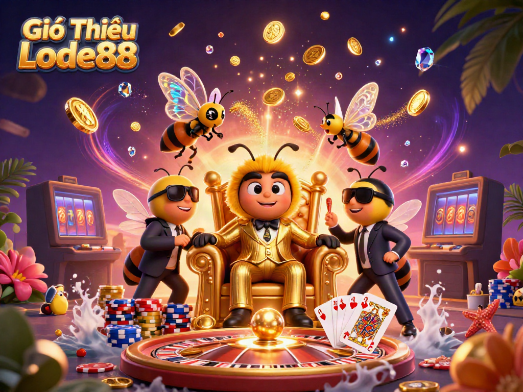 Engage with Giới Thiệu Lode88 featuring vibrant 3D casino elements and characters in an energetic scene.